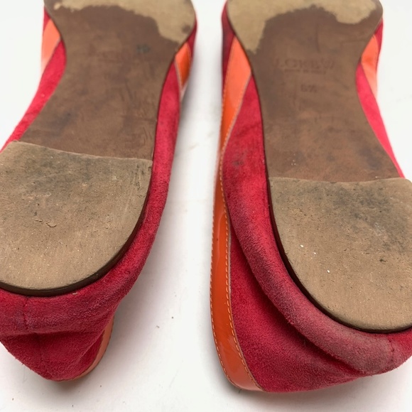 J CREW Made In ITALY Pink Orange Genuine Leather Suede Flats Bow Toe Shoes 6.5 - Picture 12 of 16
